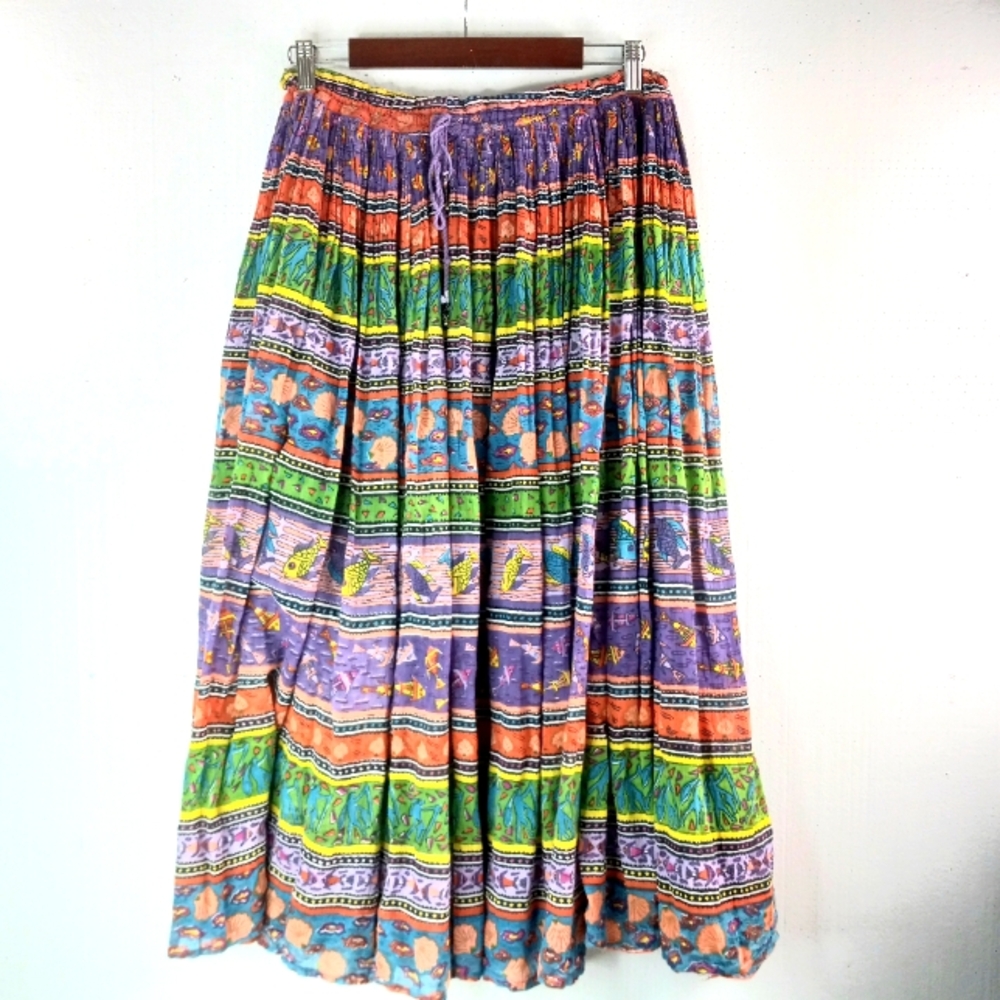 LeMieux M/L Cotton Boho Fish Festival Maxi Skirt